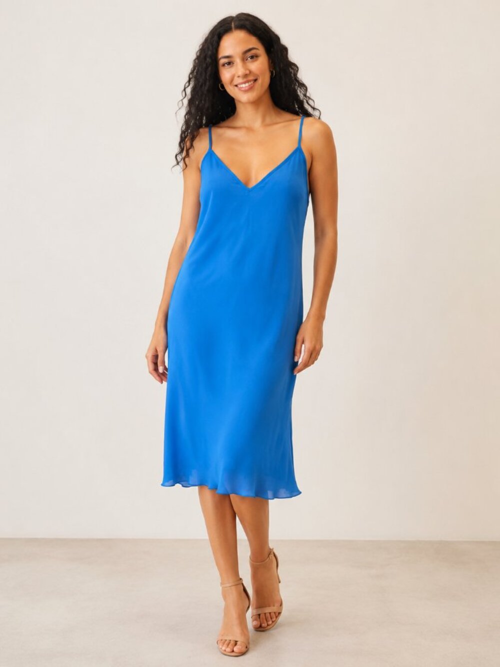 Ralph Lauren Bright Blue V-Neck Lingerie Full Slip Sheer Size 16 Y2K Feminine